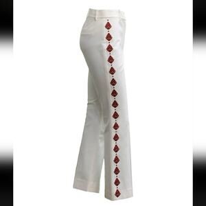 Derek Lam White Flare Pants with Red Accents